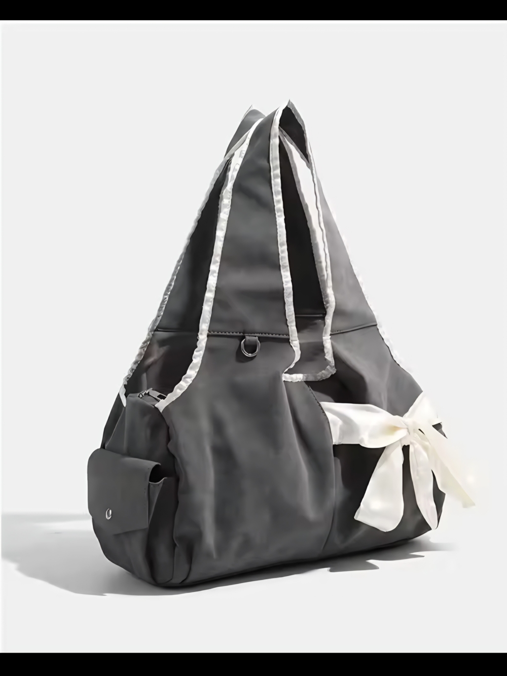 Women’s Black Tote Bag with White Ribbon Detail